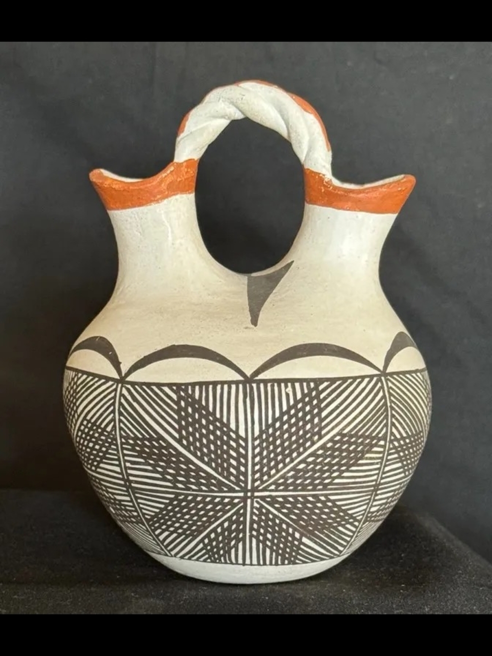 Handcrafted Double-Spout Ceramic Vase in White and Terracotta Accent